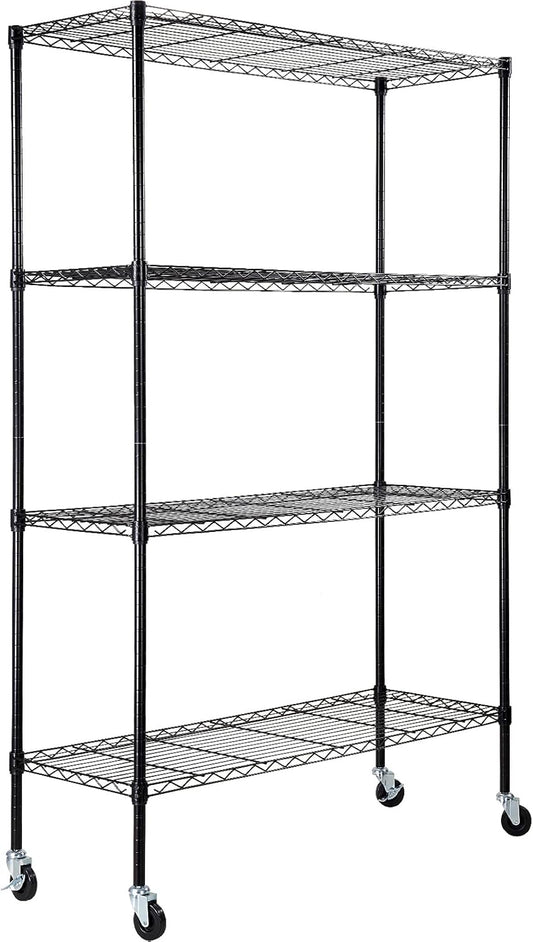 VEVOR Opbergrek met wielen, 4-laags verstelbaar, 700 lbs capaciteit, zware garageplanken metalen organizer draadrek, zwart, 47 x 17,7 inch B x 74 inch H voor keuken voorraadkast kelder badkamer