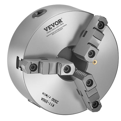 VEVOR 3-jaw lathe holder, 200 mm, self-centering chuck with 2 1/4"-8 threaded support plate, 4-200 mm clamping range with T-wrench screws, HT300 material, for wood-metal lathe