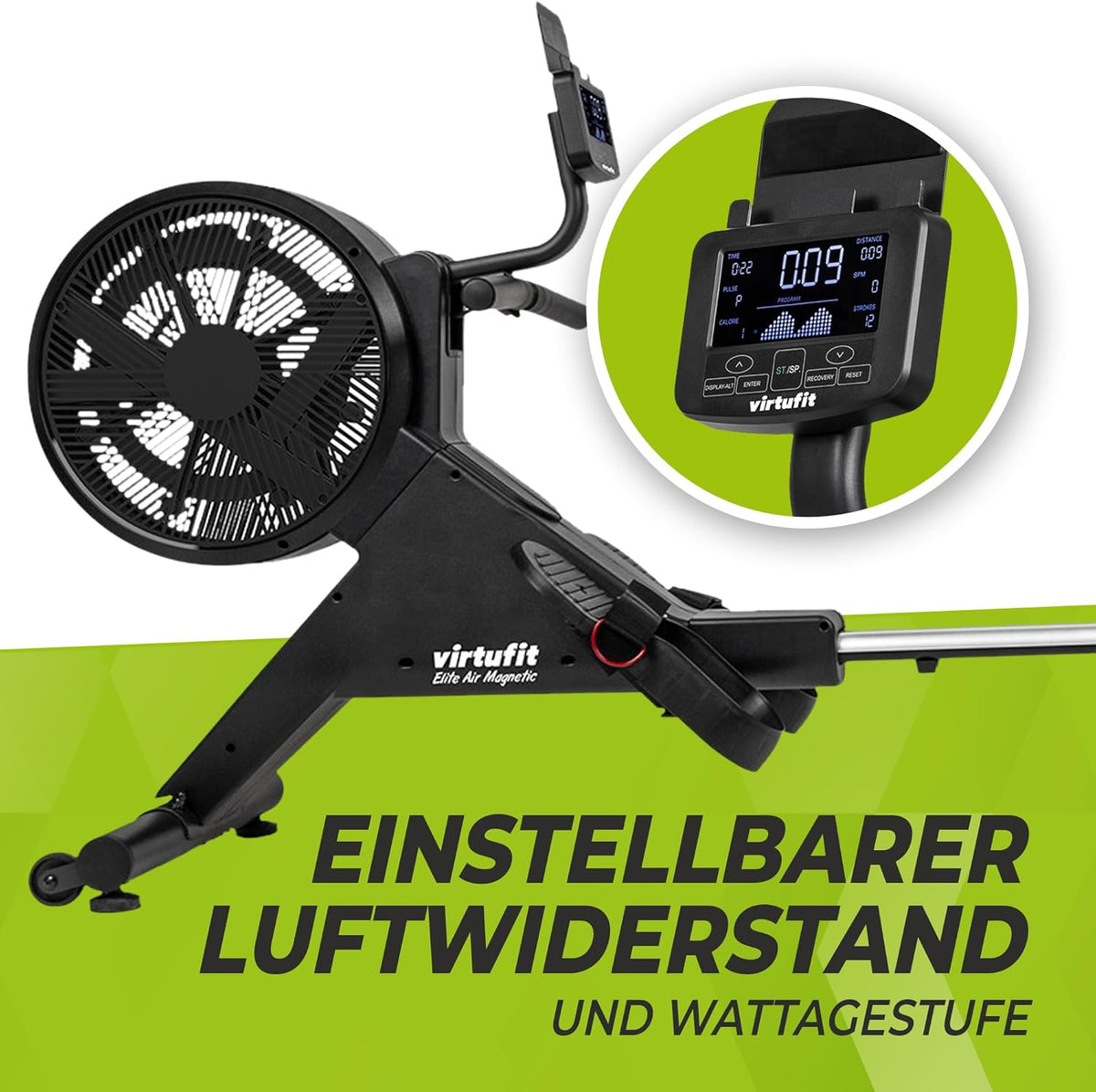VirtuFit Elite Air Magnetic Rowing Machine - Rowing Machine - Foldable - Rower - LCD Display - 16 positions - QUORE