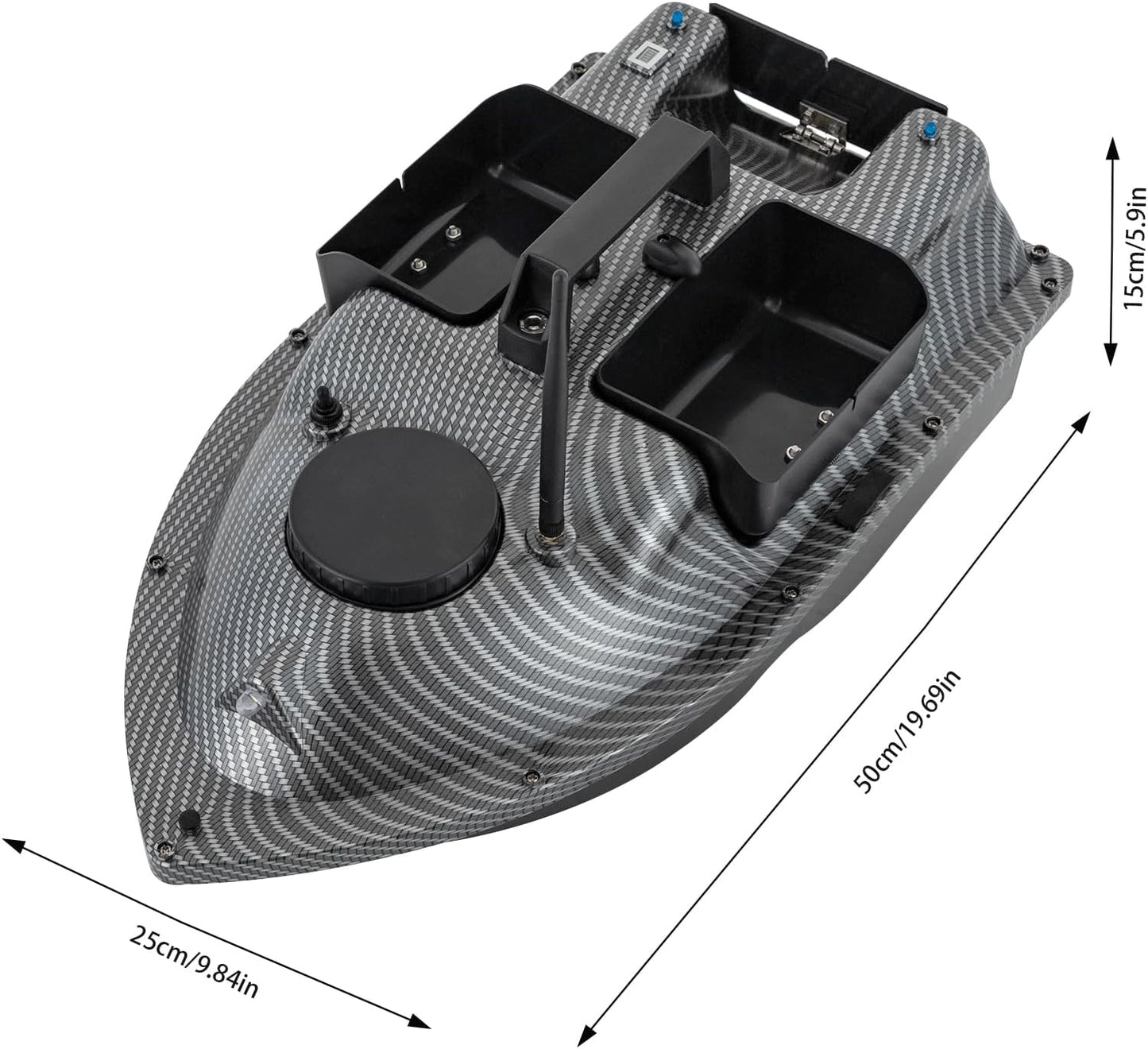 Feeder Boat, Baitboat, Fishing Cage, Boat, RC Carp Fishing, Fish Finder, Wireless, Night Fishing, Fishing Bait, Bait Boat with Remote Control, GPS, Bait, Bait Fishing Bait Boat LED, 52 W, 600 - QUORE