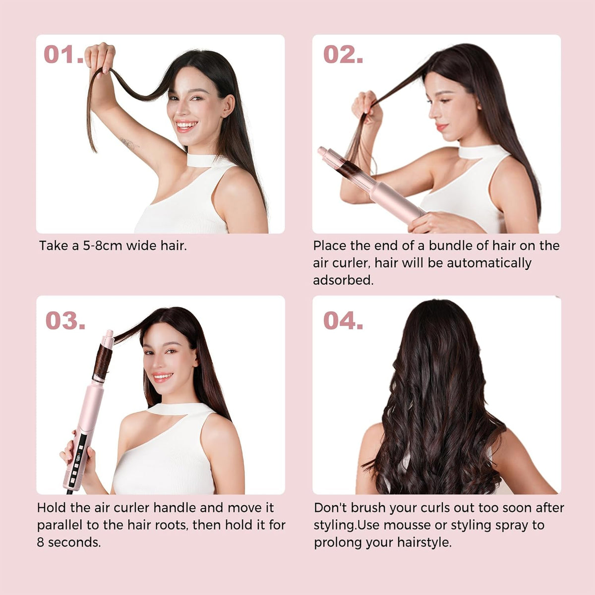 Pro Air Styler 8-in-1 haarstyler set, 1400 W, airbrush-haarstyler met 110.000 omw/min föhn met diffuser, ronde borstelföhn, krultang, auto-wrap, stijltang, voor styling, volumize, krullen en