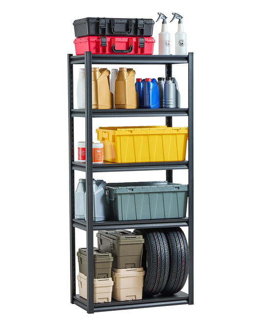 Opbergrek – Garagerek – Steekrek – Kelderrek – Werkplaatsrek – 5 Niveaus, Zwart – Draagkracht 907 Kg