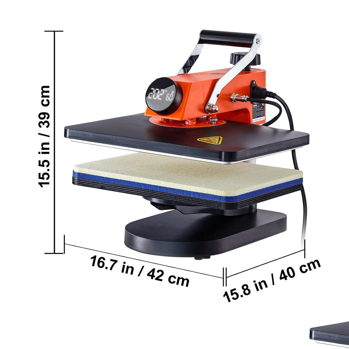 VEVOR Textielsublimatiemachine, zwart en oranje, 30,5 x 38 cm