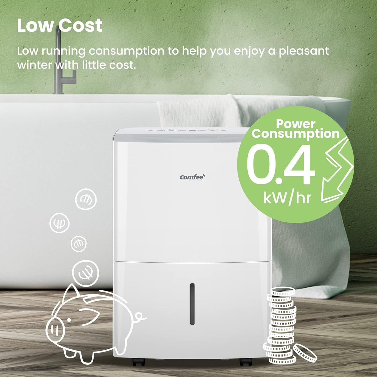 Comfee Luchtontvochtiger van 16 liter, kamergrootte ca. 80 m³ (32 m²), Smart Modu, timer 24 uur, watertank 3L, app-compatibel, wit, MDDF-16DEN7-WF