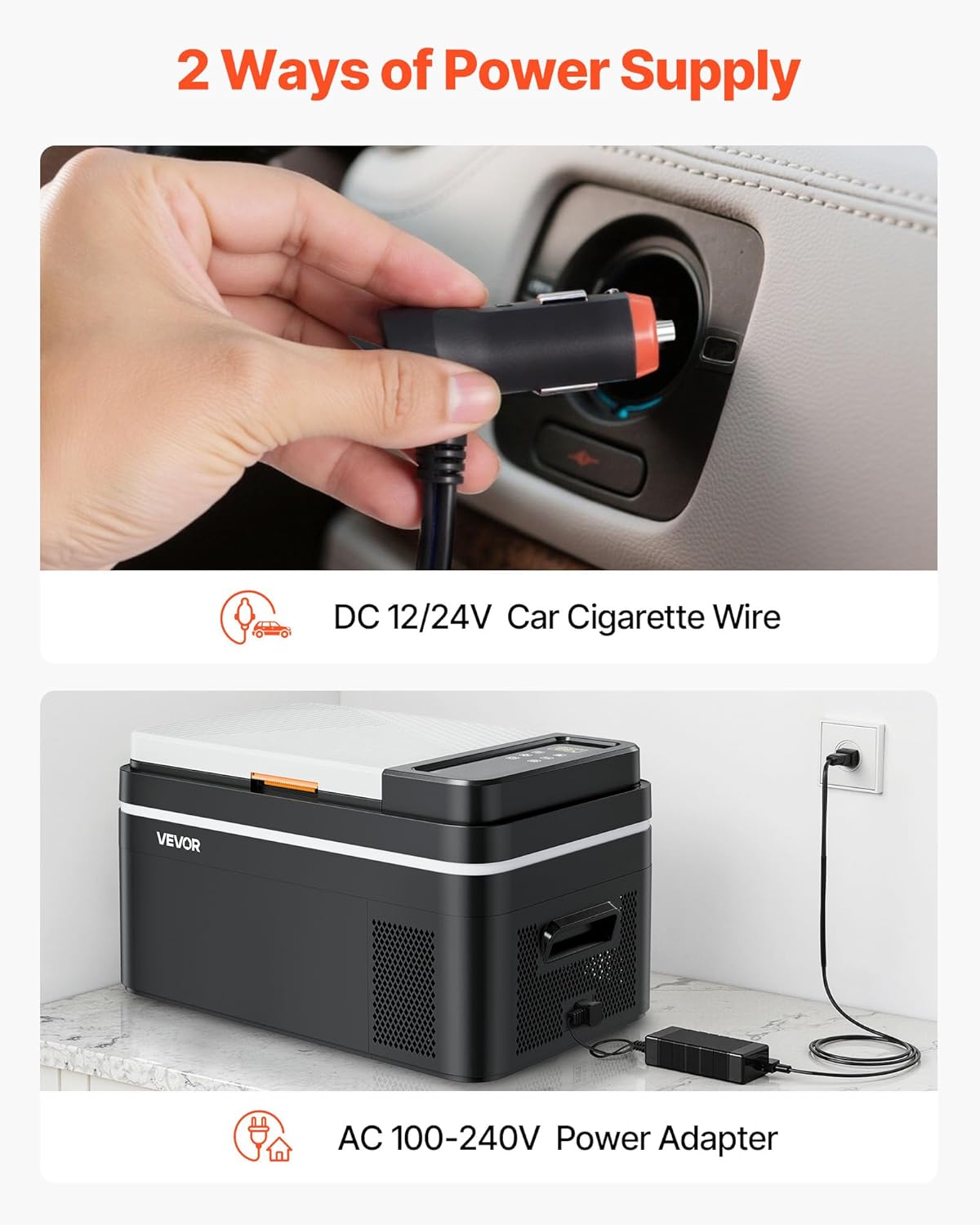 VEVOR Beschermende elektrische koelkast voor auto, draagbare mini-koelkast, warme en koude functie, inhoud 22 l, werking DC 12 V 24 V, AC van 100 V tot 240 V, instelbare temperatuur voor vrachtwagen