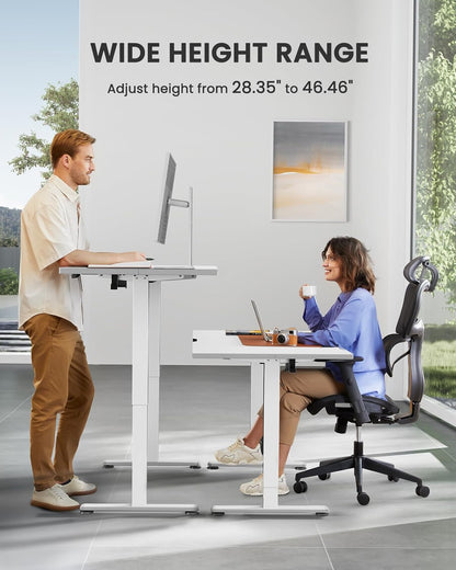 ErGear Sta-Bureau, 100 x 60 cm Hoogte Verstelbaar Elektrisch Zit-Sta Bureau Met Splitplank, Rugzakhaak en Slim Paneel Met 4 Geheugenstanden, Thuiskantoor