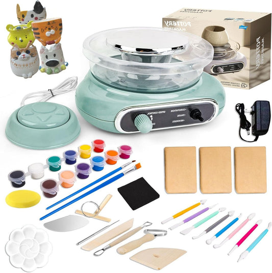 Mini Pottenbakkersschijf – Pottenbakkerswiel – Keramiek Draaischijf – Klei Schijf – Kinderset Pottenbakken – Draagbaar En Stille Motor – Inclusief Gereedschap En Pigmenten