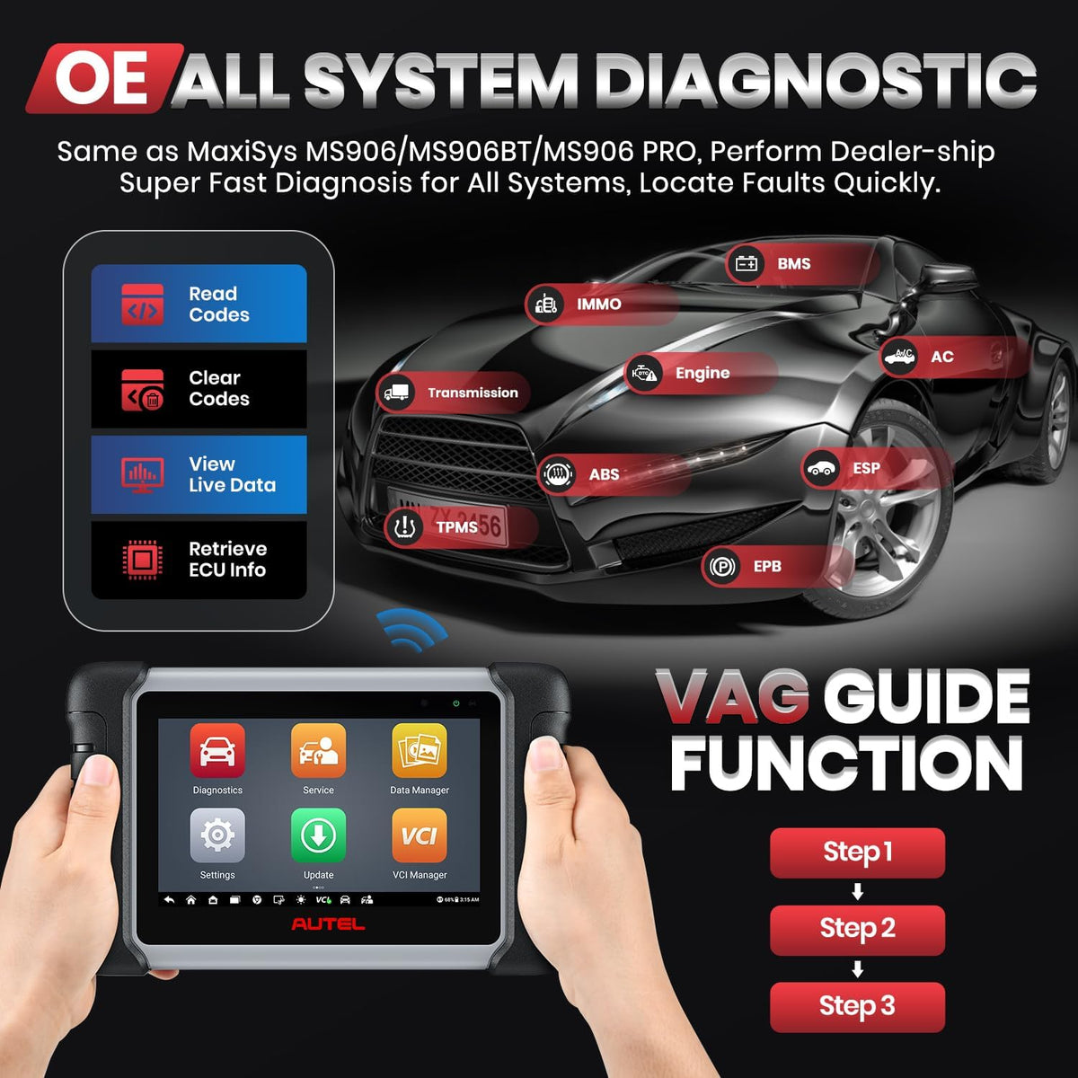 Autel MaxiPRO MP808BT PRO, 2 Jaar Gratis Update [twv €650], 2026 Upgrade van MS906BT MP808BT MP808S MP808, ECU-Codering, Bidirectionele Controle, 31+ Dienst, Volledige Diagnose, Android 11.0