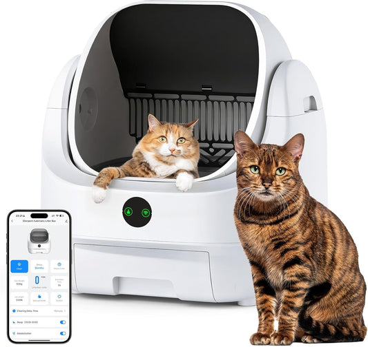 Open Top Zelfreinigende Kattenbak, Geurcontrole, Direct te Gebruiken, Grote Capaciteit met App-Besturing en Veiligheidssensor - Ellenpent, inclusief Afvalzakken, Waterdichte Mat en Kattenbakmat