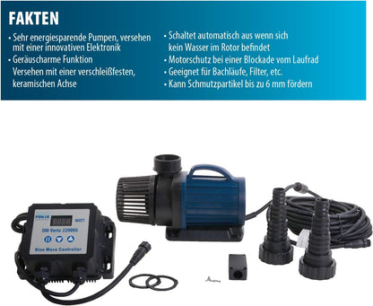 AquaForte Filter-/vijverpomp DM-22.000 Vario S, 70-200 W, opvoerhoogte 7,5 m, regelbaar met externe controller. Ideaal als vijverpomp of als beeklooppomp.
