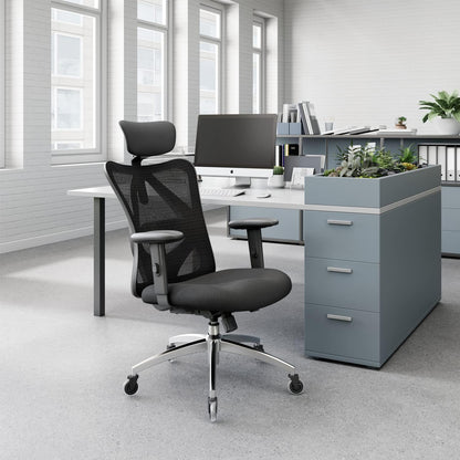 SIHOO Ergonomische bureaustoel, Computer Office Chair met verstelbare lendensteun en hoofdsteun, Ademende mesh-gamingstoel met comfortabel dik kussen en in hoogte verstelbare armleuningen, Thuisstudie draaistoel (zwart)