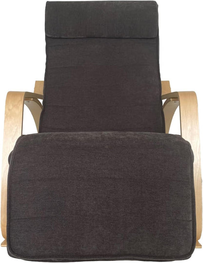 WeHome Swing Amor Schommelstoel met armleuningen van hout, Rocking Chair, schommelstoel met verstelbare voetensteun, woonkamerstoel, slaapkamerstoel (stof, donkergrijs)