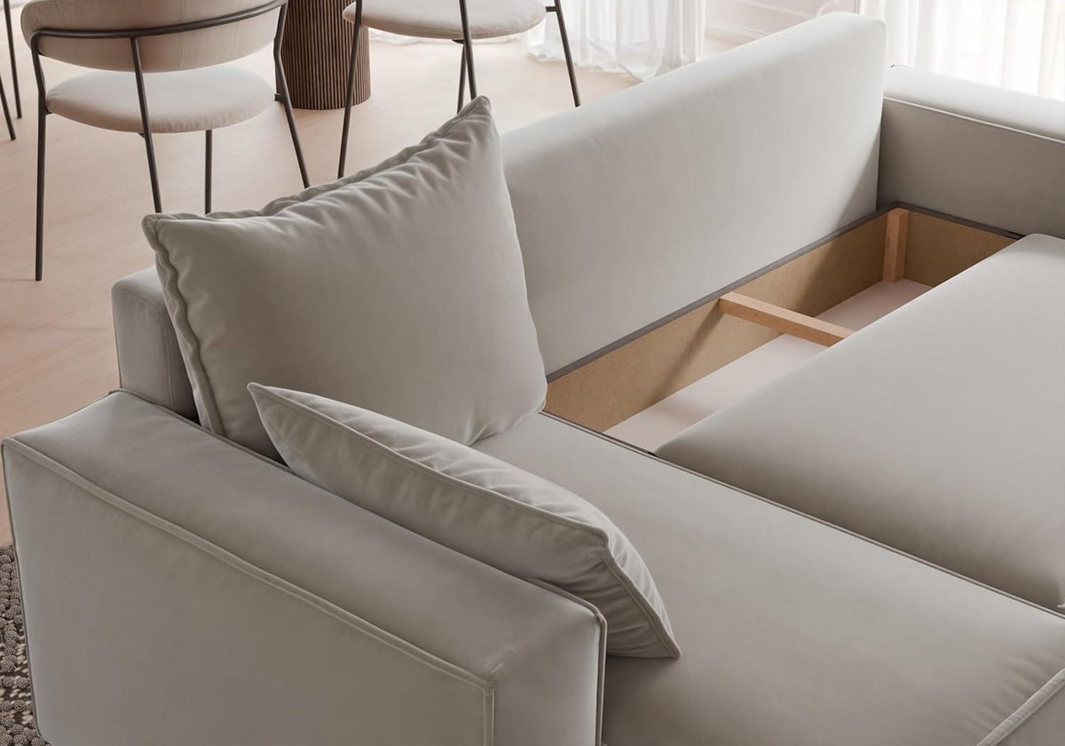 Corner sofa with sleeping function Tobi 246x145 cm - Sofa with bed drawer - corner sofa - L-shape - sofa bed - sofa bed with drawer - universal (Velo 623 Cappuccino) - QUORE