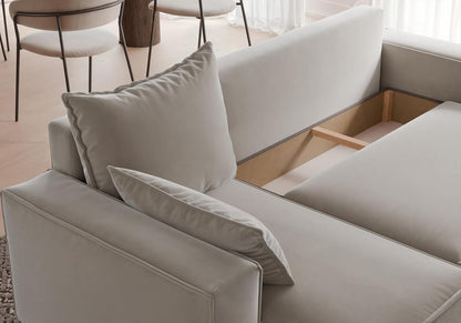 Corner sofa with sleeping function Tobi 246x145 cm - Sofa with bed drawer - corner sofa - L-shape - sofa bed - sofa bed with drawer - universal (Velo 623 Cappuccino) - QUORE