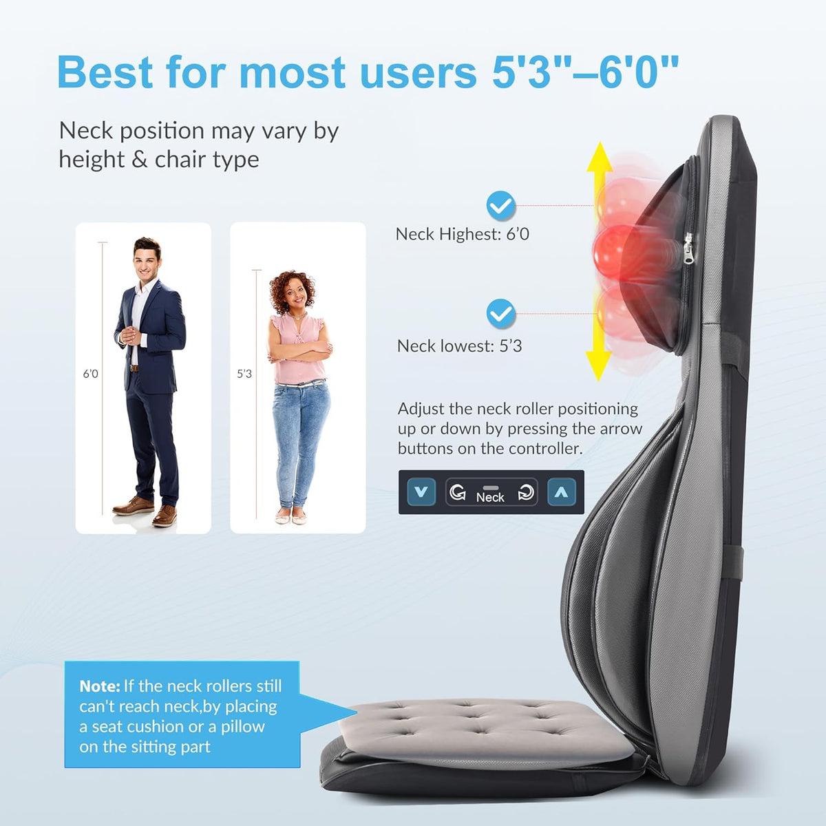 Shiatsu Massagekussen – Massagestoelkussen, stoelmassagekussen, rugmassagekussen, nekmassagekussen – Voor rug, nek, schouders en onderrug – 2D/3D-kneedmassage met warmte en instelbare luchtcompressie
