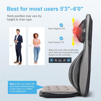 Shiatsu Massagekussen – Massagestoelkussen, stoelmassagekussen, rugmassagekussen, nekmassagekussen – Voor rug, nek, schouders en onderrug – 2D/3D-kneedmassage met warmte en instelbare luchtcompressie
