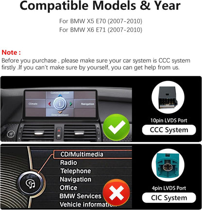 für BMW X5 E70 X6 E71 Carplay Android Auto Radio Touchscreen Original CCC Auto Stereo 2007-2010 Linux System (E70 CCC System