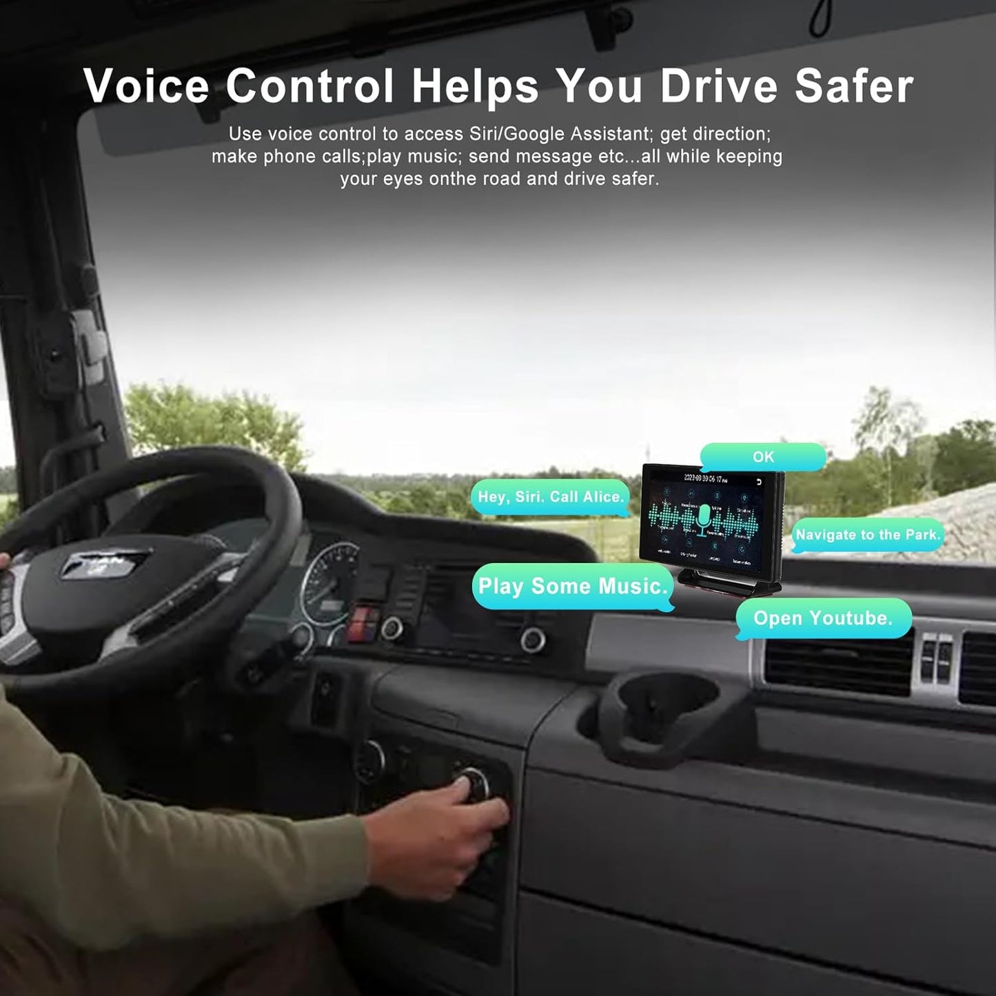 Apple CarPlay & Android Auto draagbare autoradio draadloze digitale media-ontvanger, navigatieapparaat voor auto met 4K Bluetooth-frontcamera/FM-zender/spraakbesturing/Google/GPS/AUX