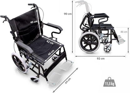 QUIRUMED Inklapbare rolstoel voor transport, Inklapbare en afneembare voetsteunen, Veiligheidsgordel, Remmen op hendels, Voor ouderen, Voor gehandicapten, Tot 120 kg