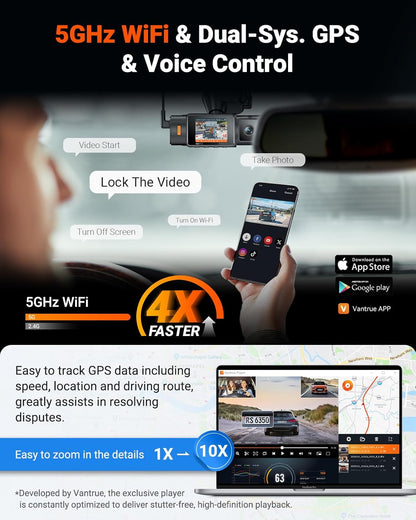 Driekanaals Dashcam – Dashcam Auto – Autocamera – Auto Camera – Voor- En Achtercamera – 2,7K + 2,5K + 2,5K – WiFi, GPS En Infrarood Nachtzicht