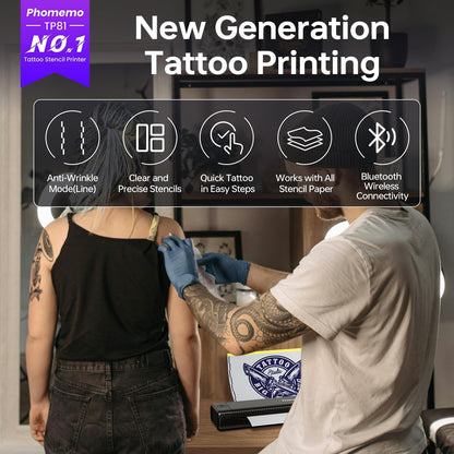 Phomemo TP81 Tattoo Printer with 4 Tattoo Gel and 20 Pieces Tattoo Transfer Paper Stencil Printer for Artists and Beginners Templates Printer Machine Compatible with Phone PC - QUORE