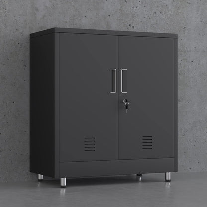 Metalen opbergkast met vergrendelingsdeuren en verstelbare plank, kleine afsluitbare dressoir buffetkast voor thuiskantoor, hal, entree, woonkamer eetkamer (zwart)