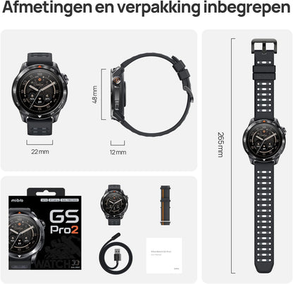 Mibro GS Pro2 Smartwatch voor Heren met GPS, Hardloophorloge met 1,43" AMOLED, Sporthorloge Stappenteller, Hartslagmeter, SpO2, 150+ Sportmodi, Padel, Zwemmen, Fietsen en Hardlopen (Donkergrijs)