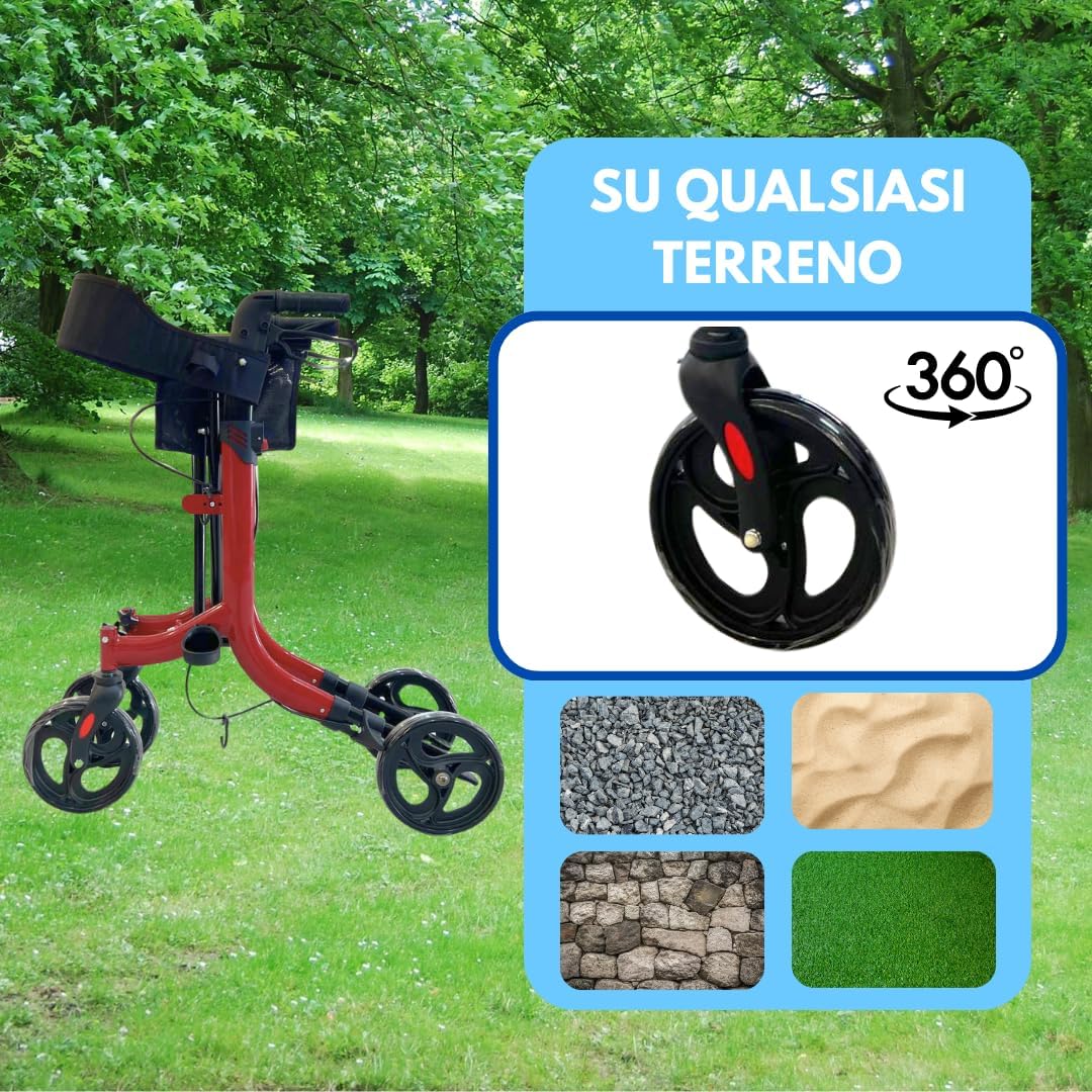 Vitalk Pro SC5023B Opvouwbare rollator, lichte aluminium wandelwagen voor senioren, met remmen, zitting, mand en 4 wielen