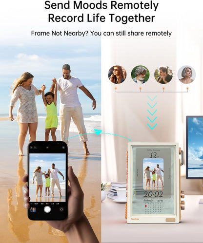 Divoom Times Frame Transparante digitale fotolijst (10,1 inch) met wifi en 64 GB, IPS-display met zwevend effect en RGB-draaiknop, 400+ wijzerplaten, widgets en pixel-art community (wit)