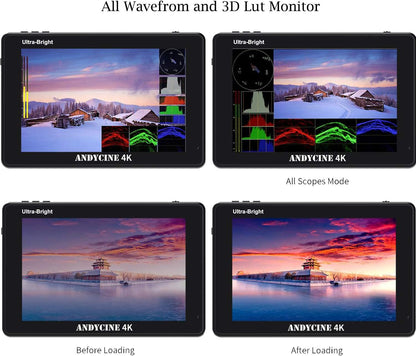 ANDYCINE C7 C7 Inch Ultra Clear 2200nit 1920x1200 Touch Screen 4K HDMI On/Off with Waveform/Vector Range/3D Lut for DSLR Mirrorless Camera A72 A73 A7M4 Z50 R50 EOS R8 - QUORE