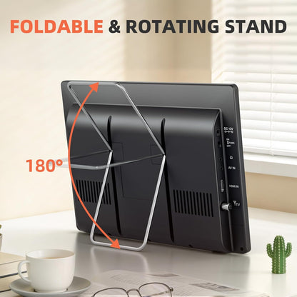 Desobry 12 Inch Portable Smart TV Android, Mini Televisie voor Keuken, Caravan, Camper, HDMI USB AV Hoofdtelefoon, DVB-T2 Freeview, 180° Verstelbare Stand