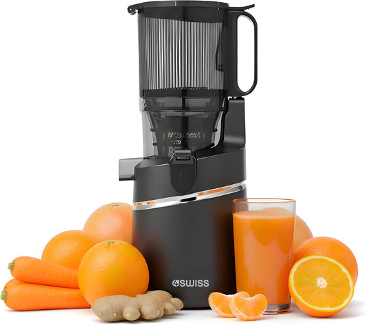 4SWISS Slow Juicer met Grote Opening van 135 mm, Cold Press Juicer Machine 0,5L, Sapcentrifuge met 37 tpm voor het Behoud van Voedingsstoffen, Sapmaker Sap Pers Makkelijk Schoon (WB025)