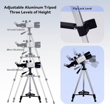 Telescoop, Astronomie Telescoop voor Volwassenen Kinderen Beginners, 70mm Opening 400mm AZ Mount Refractor-Telescoop met Statief, Zoeker en Telefoonadapter