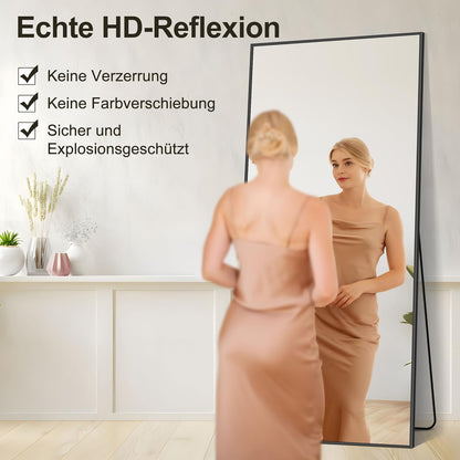 Full-Body Spiegel – Vloerspiegel – Staande Spiegel – Wandspiegel – Grote Spiegel – 192 x 85 cm – Zwart Aluminium Frame