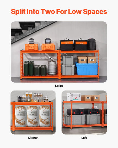 Opslagplanken – Opbergrek, Garagerek, Stellingkast, Metalen Rek – Oranje, Verstelbare Planken, 1088 Kg Draagvermogen