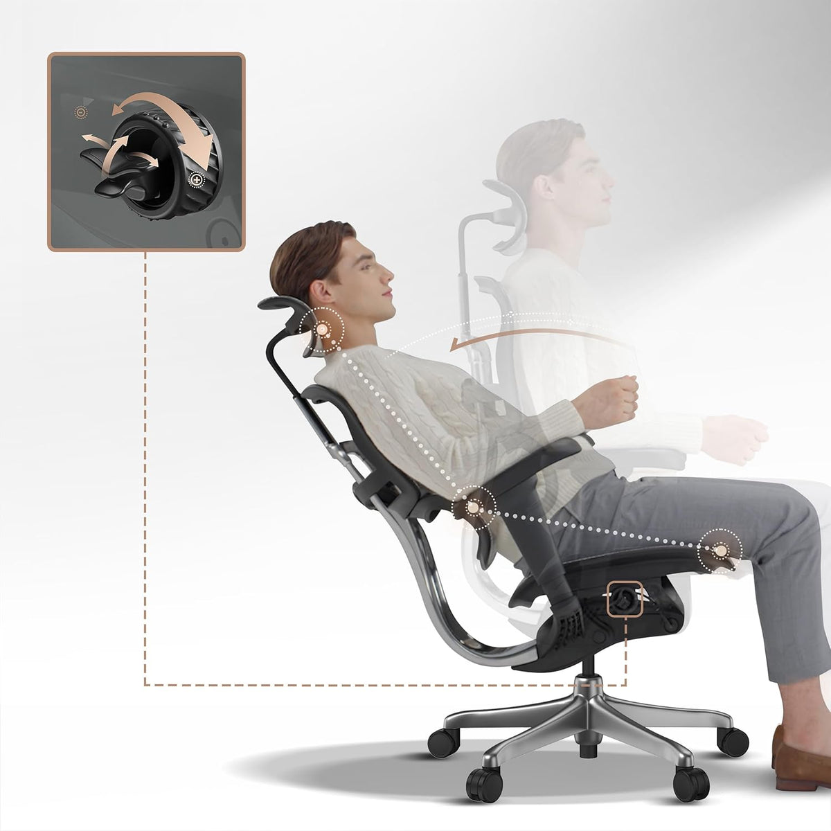hjh OFFICE Ergonomische Ergohuman Signature GEN2 Bureaustoel met flexibele lendensteun, netbespanning, zwart