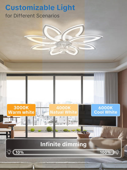 Plafondventilator met Verlichting en Afstandsbediening App, Ventilatorlamp Plafond Stil, Plafondlamp met Ventilator Modern Ontwerp, Dimbaar, Geheugenfunctie, 6 Snelheden, DC Motor