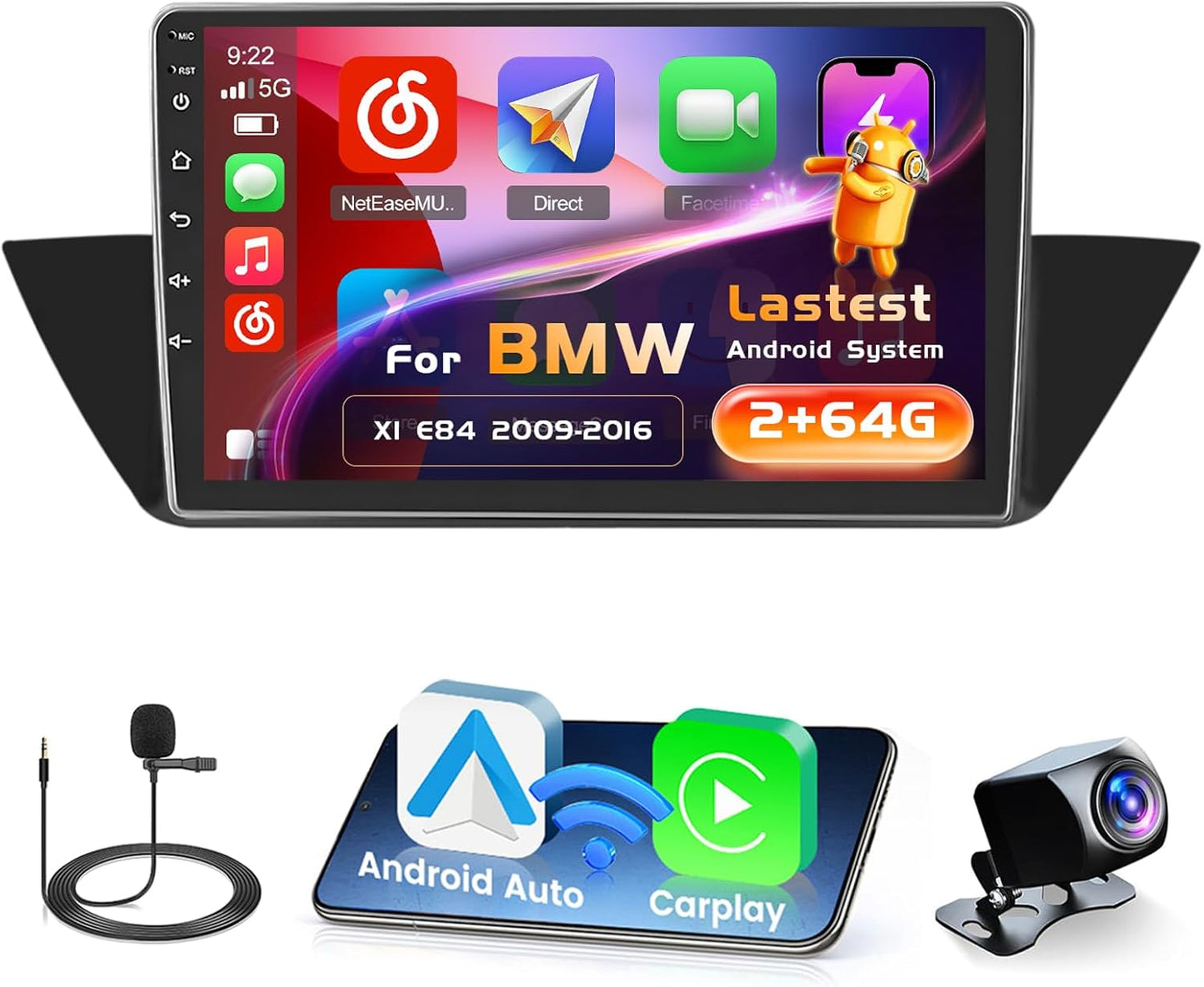 Autoscherm – Autoradio – Carplay Radio – Multimediascherm – Navigatiesysteem – Android 13 – 10 Inch, 2+64GB, Draadloze CarPlay/Android Auto