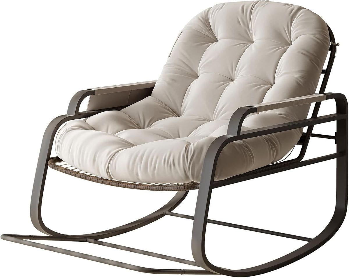 Rattan Schommelstoel – Schommelstoel Buiten – Schommelstoel Binnen – Relaxstoel – Lounge Stoel – Brede Design Schommelstoel – Inklapbare Voetensteun – Stevig Stalen Frame
