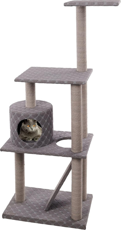 Kattenboom – Krabpaal – Speeltoren – Krabmeubel – Klimpaal – Katoenen Krabtouw – Sisal Krabmat – Compact 84x39x153 cm – Robuuste Stof 350 g/m²