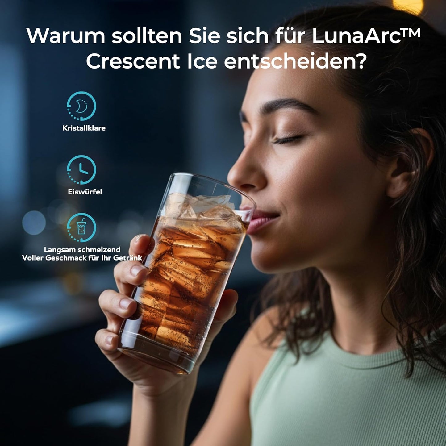 EUHOMY LunaArc Crescent IJsblokjesmachine met halve kristallen maan, 1600 stuks/dag, klaar in 12 minuten, automatische dieptereiniging, ijsblokjesmachine voor whiskey, koffie, zachte dranken