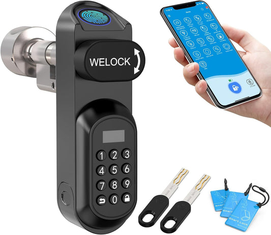 Slim Deurslot – Elektronisch Deurslot – Vingerafdrukslot – RFID Deurslot – Digitale Cilinder – 6-in-1 Ontgrendeling – Eenvoudige Installatie voor 50-90 mm Deurdikte
