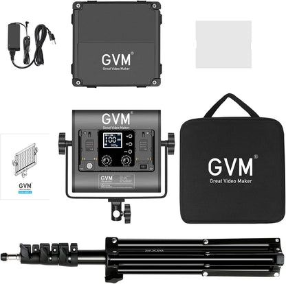 GVM CRI97+ 800D RGB videolichtpaneel met statiefset, 3200K-5600K led studiolicht met app-bediening, continu licht voor fotografie, YouTube, film, conferentielicht