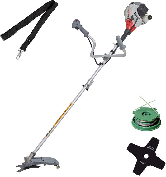 IKRA Benzine Bosmaaier trimmer IBF 25-1, incl. draadspoel, 4-tands mes & schouderriem, grijs/rood/zwart