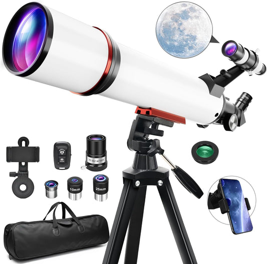Astronomische telescoop voor volwassenen, opening 90 mm, refractieve telescopen van 600 mm, volledig meerlaagse draagbare astronomische refractortelescoop met statief