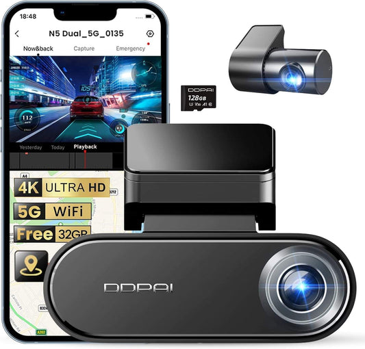DDPAI Dashcam Car Front One Rear, 4K+1080P Dashcam With 32GB eMMC Internal, Super Night Vision, 5G WiFi, GPS, 24H Park Mode, G-Sensor, Loop Recording, App Control, Super Capacitor, N5 Dual