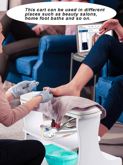 Pedicure voetsteun met wielen Wit – Voetenbankje – Manicure voetensteun – Voetrust – Pedicurehulp – 3-laags ontwerp met opbergruimte – 4 zwenkwielen met rem