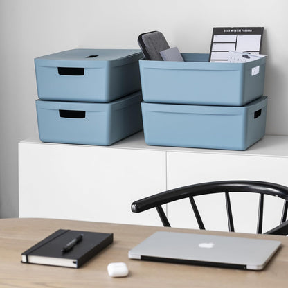 IDEA HOME 8 stuks opbergdozen, kunststof organizer, box, manden, opbergbox voor badkamer, rek met deksel, 19 l, blauw