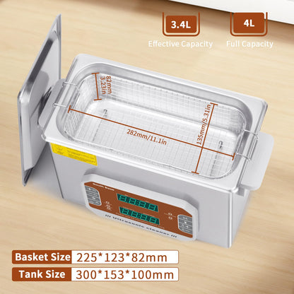 Ultrasoon Reinigingsapparaat – Ultrasone Cleaner – Sieradenreiniger – Brillenreiniger – Muntenreiniger – 4 Liter – Roestvrijstalen Binnenbad SUS304 – 120W Ultrasoon Met Verwarming