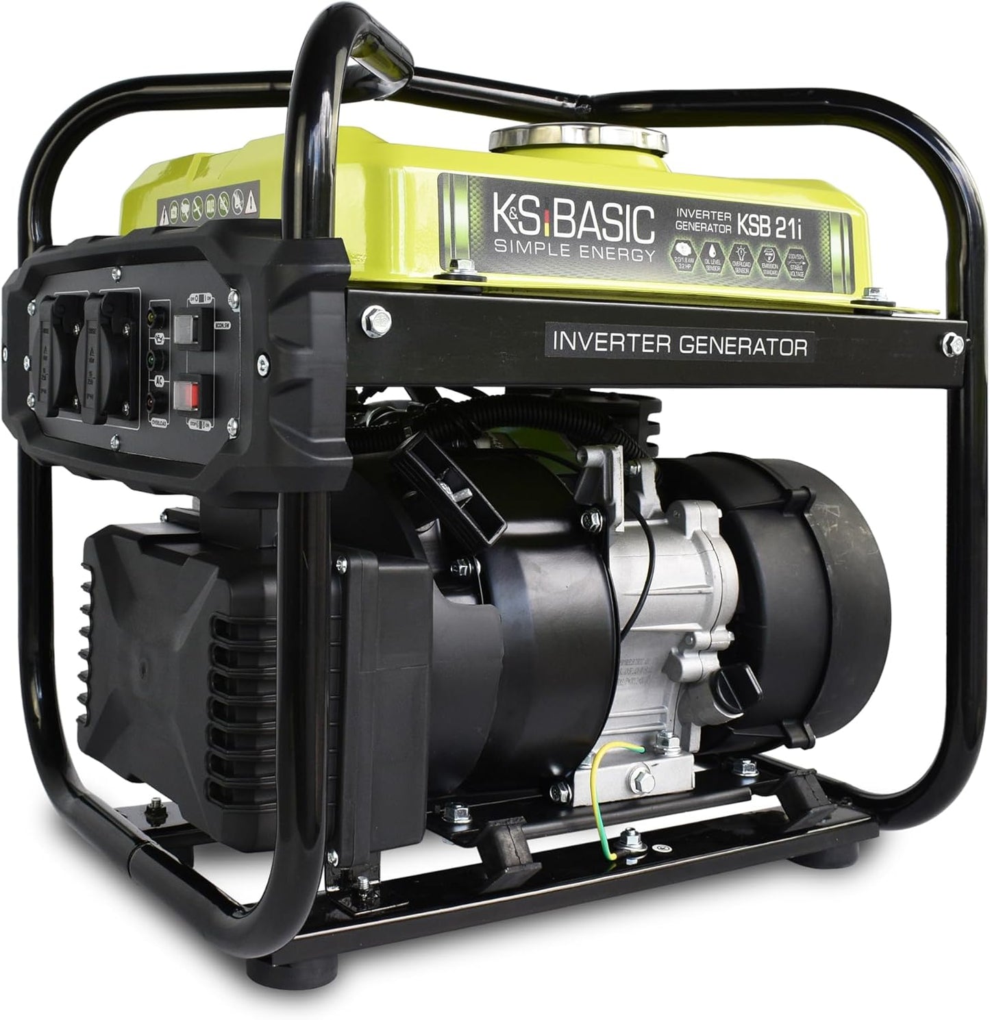 K&S Basic KSB 21i – 4-takt benzine-stroomgenerator, invertergenerator 2,9 pk met automatische spanningsregelaar, olietekort beveiliging, uitlaatgasnorm EURO V, 2000 W, 2 x 16 A (230 V) voor kamperen